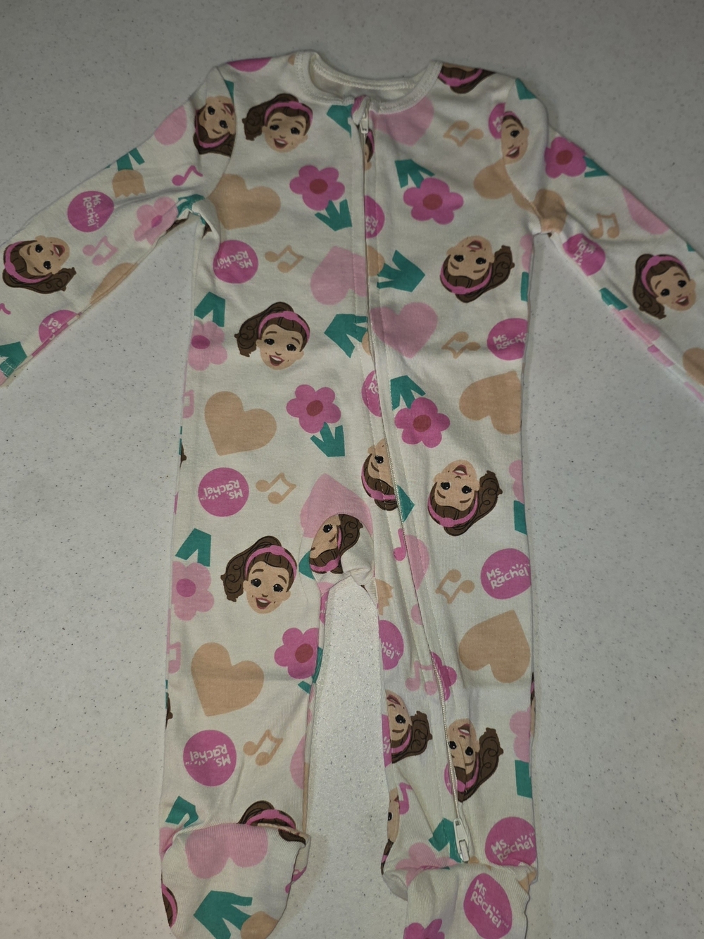 Girls Pink & Cream Printed Footed One-Piece Pajamas Mrs. Rachel